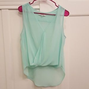 WAYF Aqua Sheer Wrap Blouse
